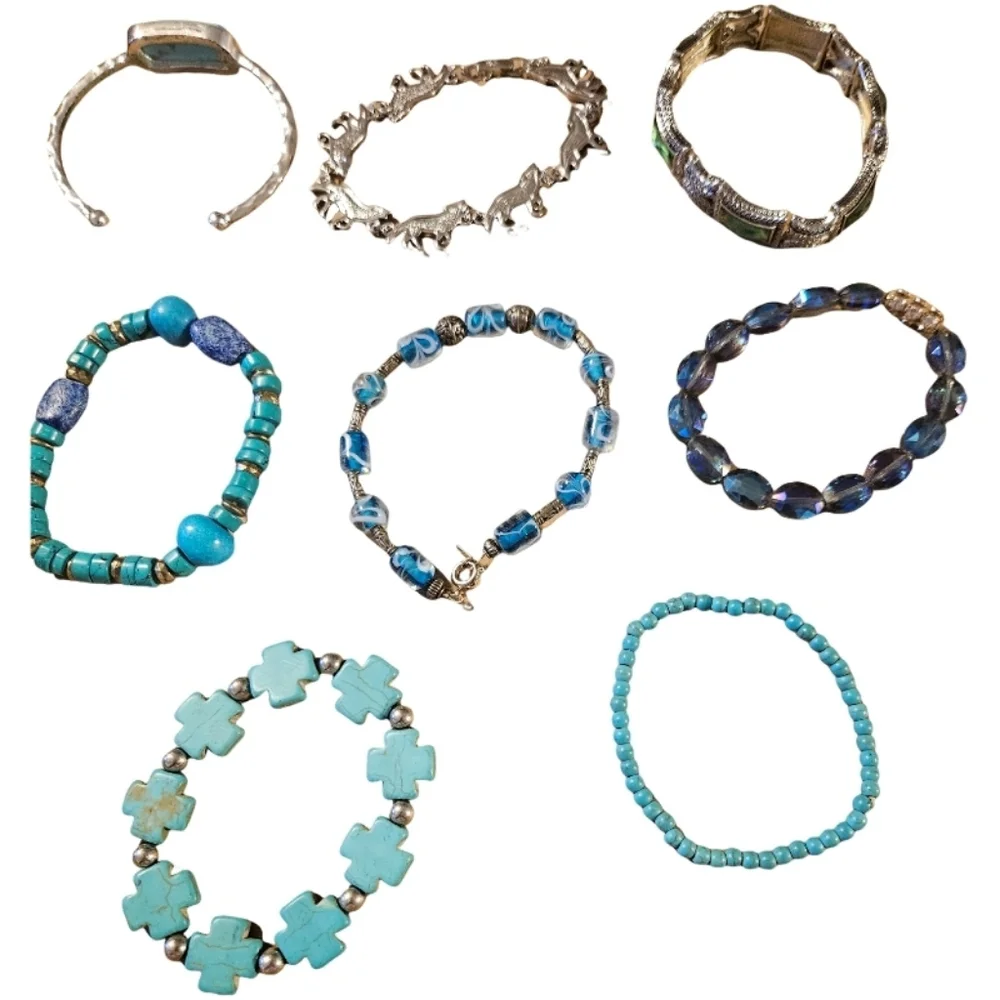 Lot 8 Pcs. Beaded Bracelets Blue Motif Assorted